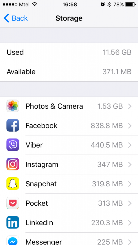 iPhone Manage Storage