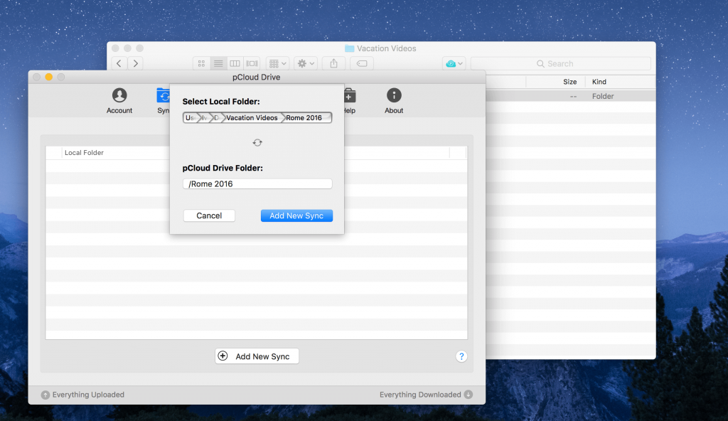 syncing files in pcloud drive to pc