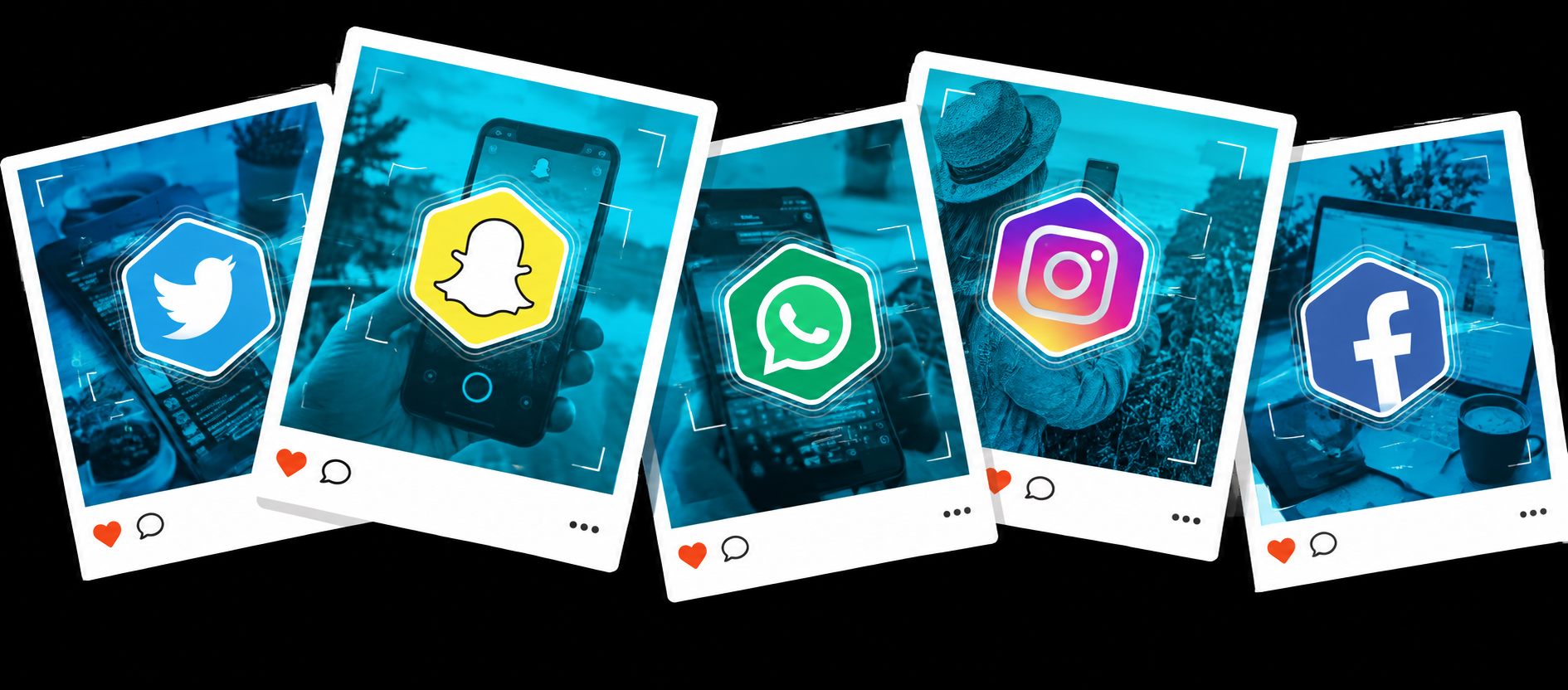 Twitter, Instagram, Snapchat, Facebook, Whatsapp